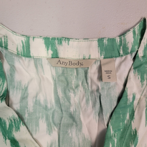 AnyBody Regular Printed Knee Length Dress with Smocked Sleeves Mint Size S - Picture 3 of 5